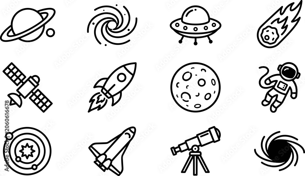 Fototapeta premium Set of Hand Drawn Space and Astronomy Doodle Icons.