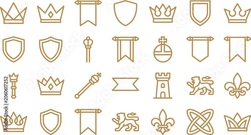 Foto Elegant collection of golden vector heraldic icons featuring crowns shields bann