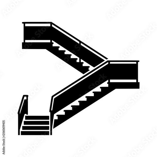 Black silhouette icon of a multi-level staircase with landings