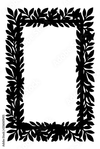 Black Silhouette of a Rectangular Leafy Border Frame