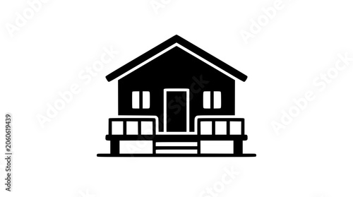 Minimalist house or cabin icon in black and white silhouette