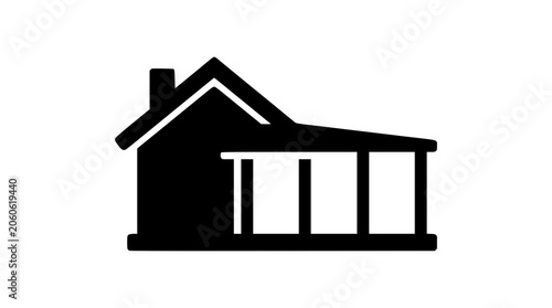 Minimalist house icon with attached porch or veranda silhouette