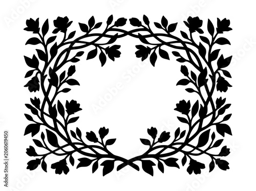 Ornate Black Floral Silhouette Border and Frame Design