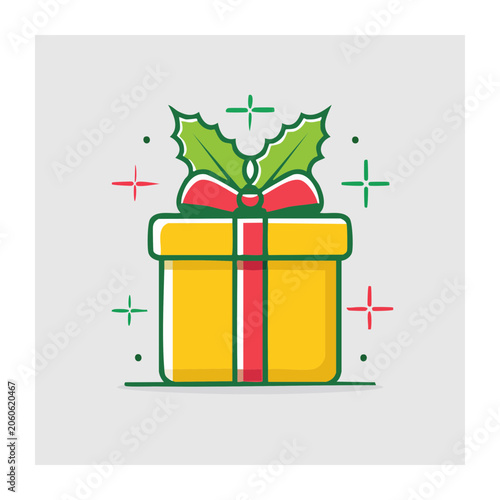 Flat design gift box with holly and bow icon