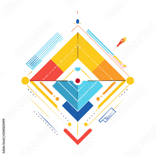 Geometric abstract design with flat style and vibrant colors