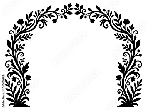 Black Floral Arch Silhouette Vector Illustration Frame