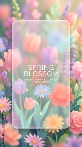 Pastel floral bouquet in dreamy blurred frame with tulips blossoms and soft gradient ethereal design