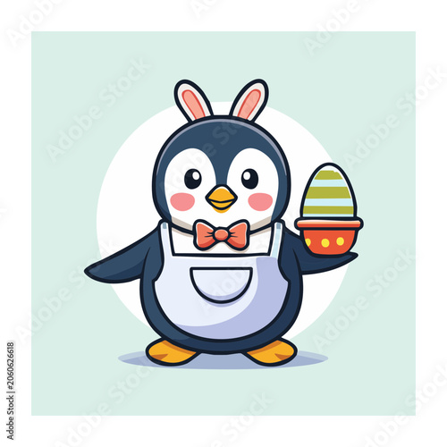Cartoon owl holding gift box with ribbon