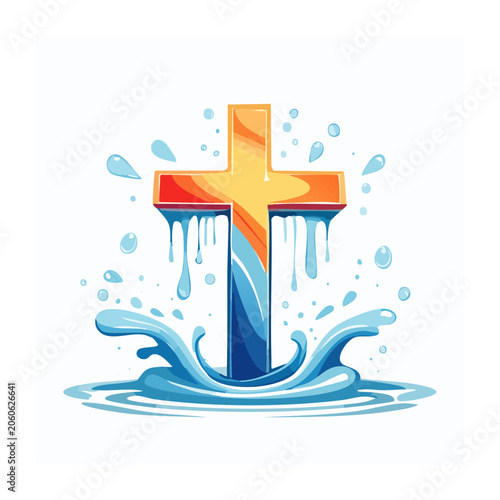 Christian cross with water splash