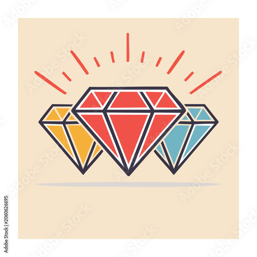 Colorful diamond gems with sparkle effect illustration