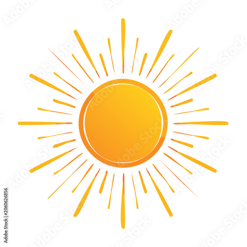 Flat design sun icon with rays on transparent background