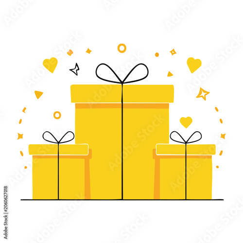 Yellow Gift Boxes with Bows and Decorative Elements