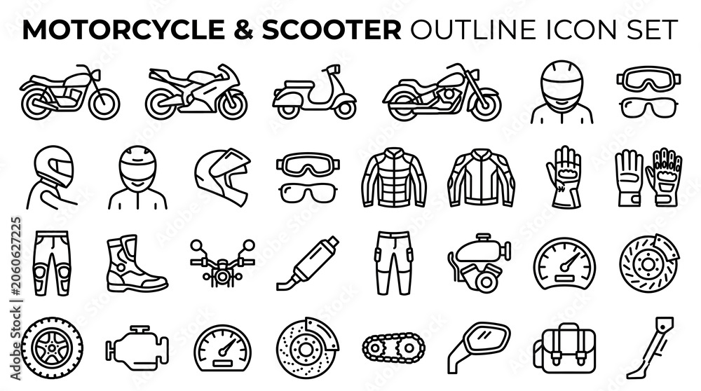 Naklejka premium motorcycle and scooter outline icon set