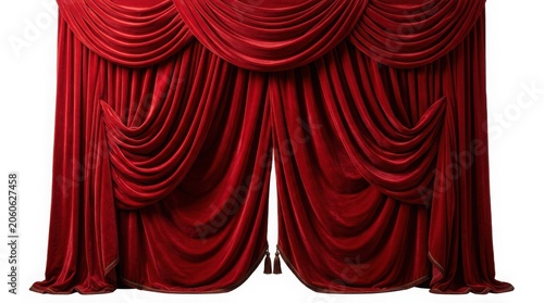 Rich red velvet stage drapes with classic pleats and hanging tassels curtains backdrop interior material dramatic performance treatment residential decorative finishing