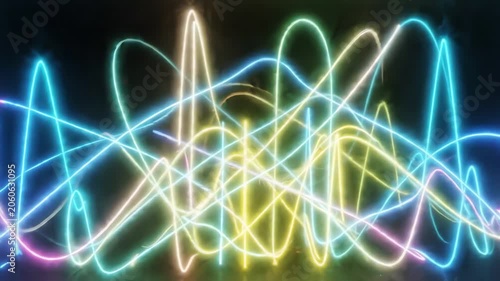 Rainbow Neon Audio Equalizer Waveform Moving on Black Background