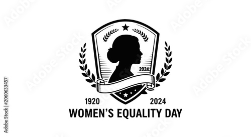 Photography Women's Equality Day Emblem with Vintage Shield and Silhouette