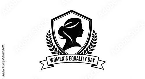 Foto Women's Equality Day Emblem with Woman Silhouette and Shield