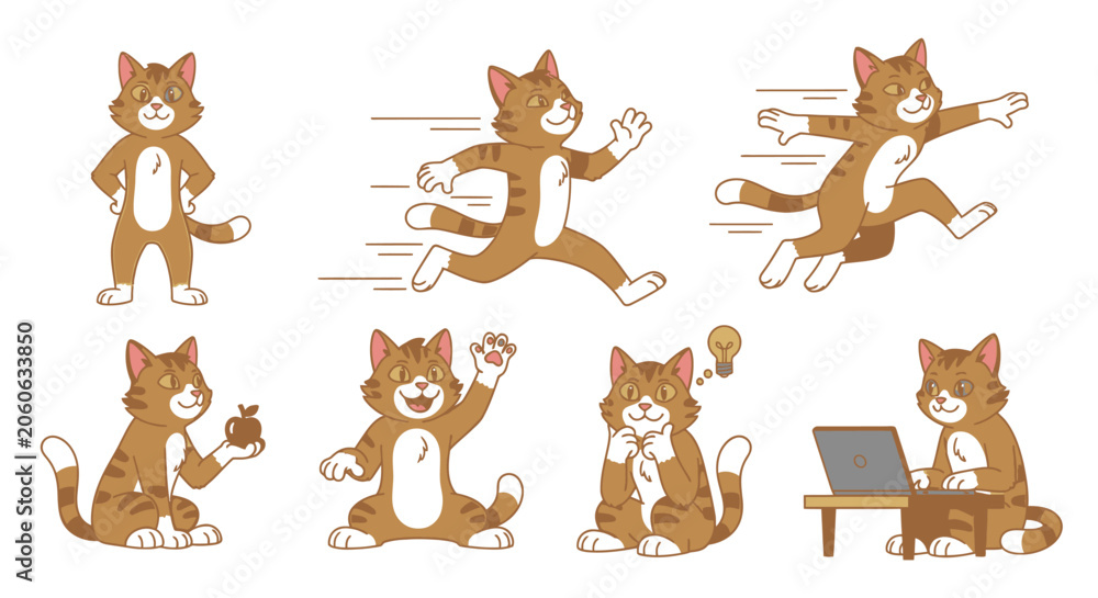 Fototapeta premium Cute orange cat character mascot in playful poses.