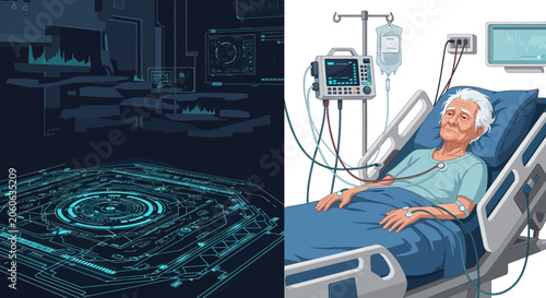Medical Innovation: Elderly Patient in Futuristic Setup with Cutting-Edge Medical Technology