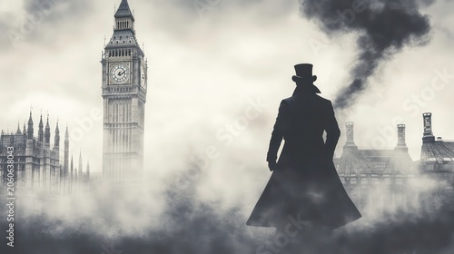 Victorian Sleuth Unveils Mystery in Misty London. Concept Victorian, Sleuth, Mystery, Misty London, Unveil