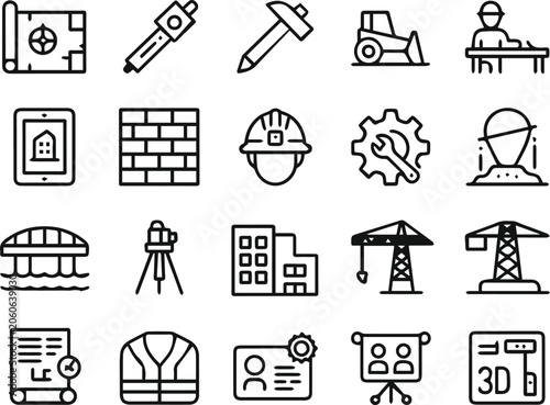 Quadro em tela Civil infrastructure and heavy equipment icons