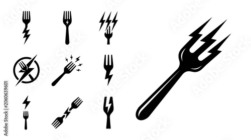 Obraz na plátně Fork lightning bolt icons and symbol set, energy food concept, isolated on white