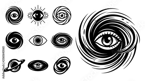 Cuadro en lienzo Mystical Eye Symbols: Cosmic Vortex, Galaxy, Black Hole, Celestial Orbits, Esote