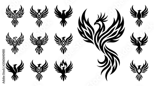Obraz na plátně Tribal Phoenix Designs Collection, Mythical Bird Vector Graphics