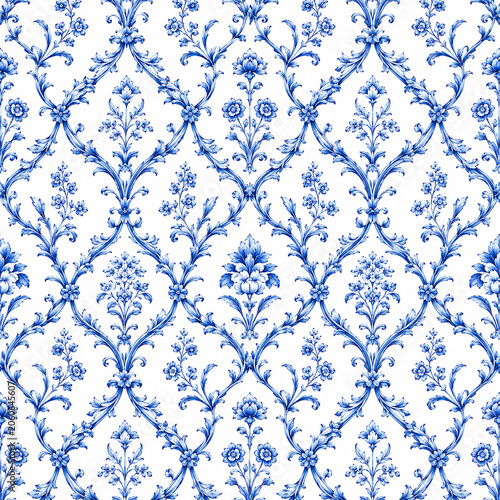 Принти на полотні seamless floral pattern, medieval background, watercolor hand painted illustrati
