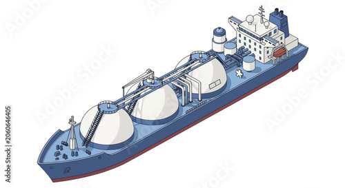 Fotografi Liquefied Natural Gas Carrier Ship Isolated on White Background.