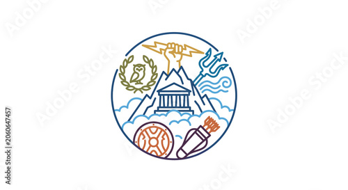 Tableau sur toile Emblem with building and symbols.