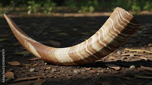 Close-up of a snake coiled on ground.