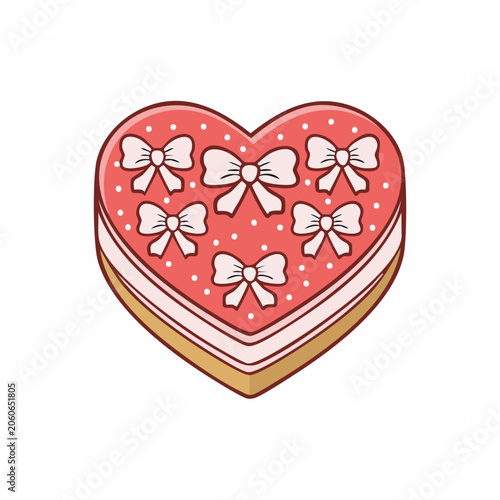 Heart Shaped Cookie with Pink Frosting and Bow Decorations