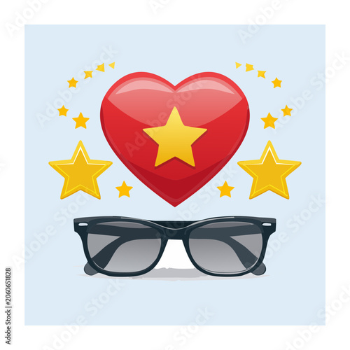 Red heart with star and sunglasses illustration