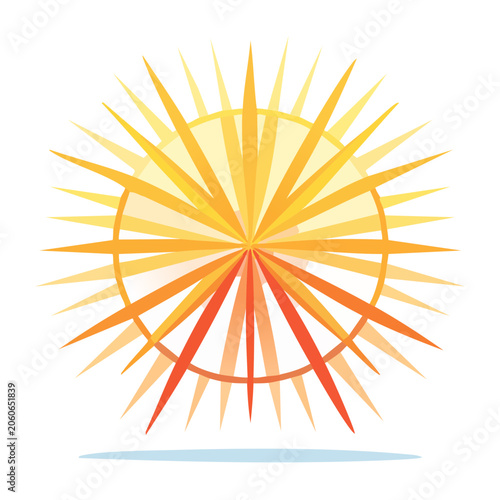 Stylized sun with radiating rays in yellow, orange, and red