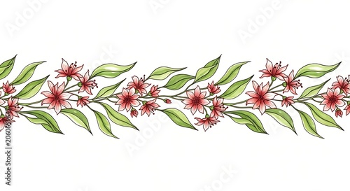 Close-up of blooming red and white flowers on green stems.