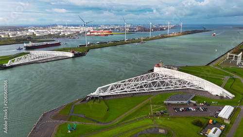 The Maeslantkering, or Maeslant barrier, is a storm barrier in the Rhine Delta in the Netherlands for flood protection. It is one of the largest moving structures on Earth. 