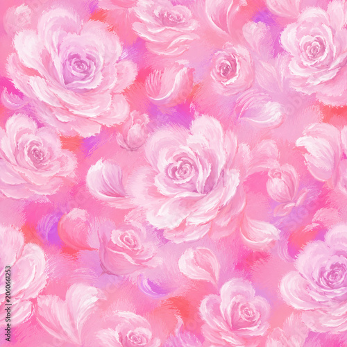 Elegant Pink Rose Floral Background – Romantic Watercolor Flower Pattern