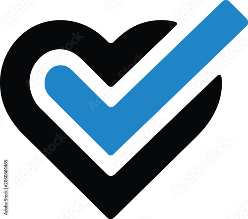 Heart checkmark icon vector illustration of verified love and healthcare status with blue check mark badge for app UI and customer satisfaction design