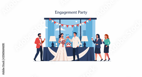 A joyful engagement party with people celebrating