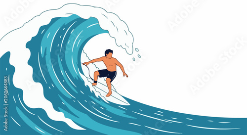 A man rides a surfboard on a large wave