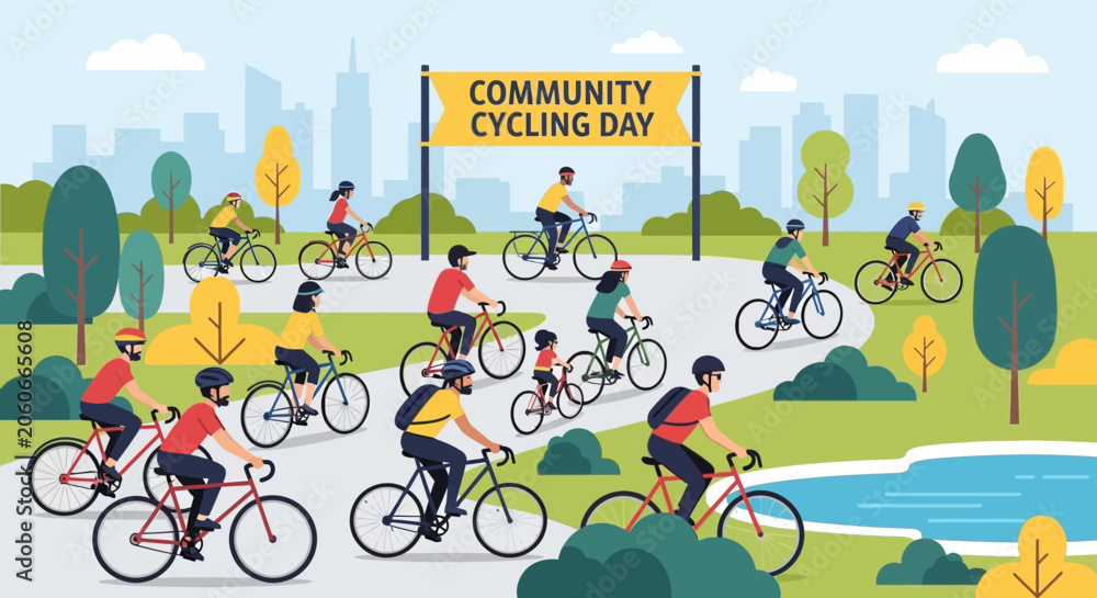 Naklejka premium Community Cycling Day Event in City Park