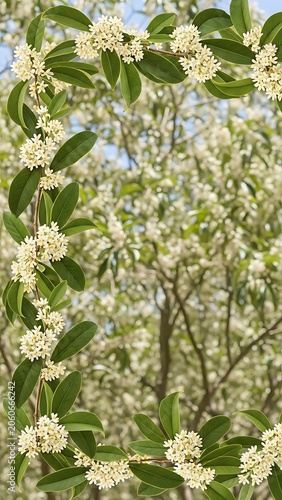 Close-up of blooming white broccoli florets in garden.