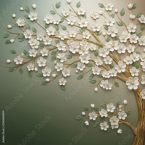 Close-up of blooming white cherry blossom branches.