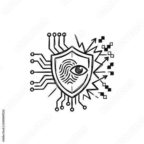 Shield with eye and circuit board.