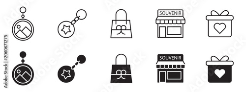 Foto Souvenir Gift Icon Set, Travel Present and Memory Shop Vector Symbols for Holida