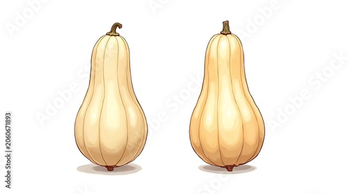Two Yellow Gourds Standing Side by Side: Still Life of Fresh Produce.