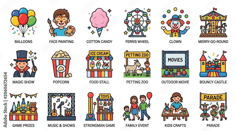 Fototapeta premium Children enjoying various carnival rides and attractions at an outdoor fairground event