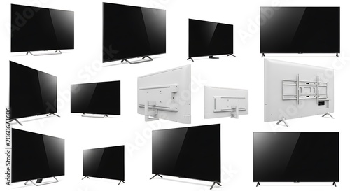 Modern flat screen television display in various angles and perspectives