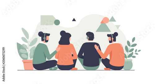 Bild auf Leinwand Four friends sitting together sharing a moment of connection.